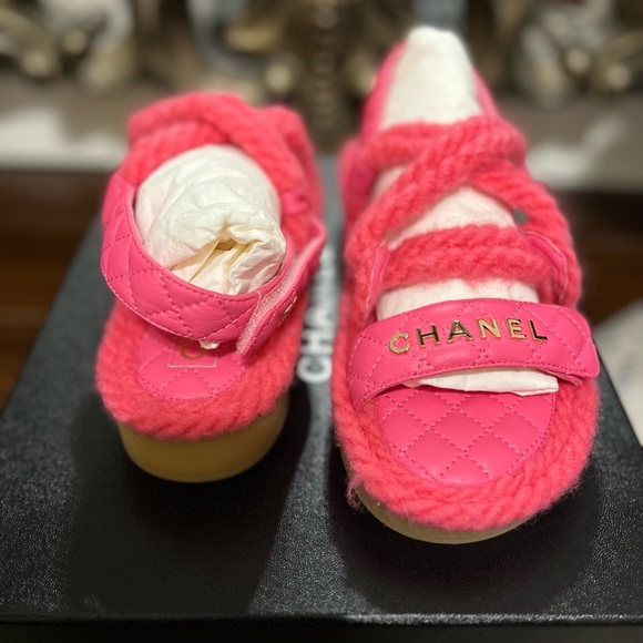 Chanel Cord Lambskin Quilted Logo Pink Sandals in 36.5 - Picture 6 of 13